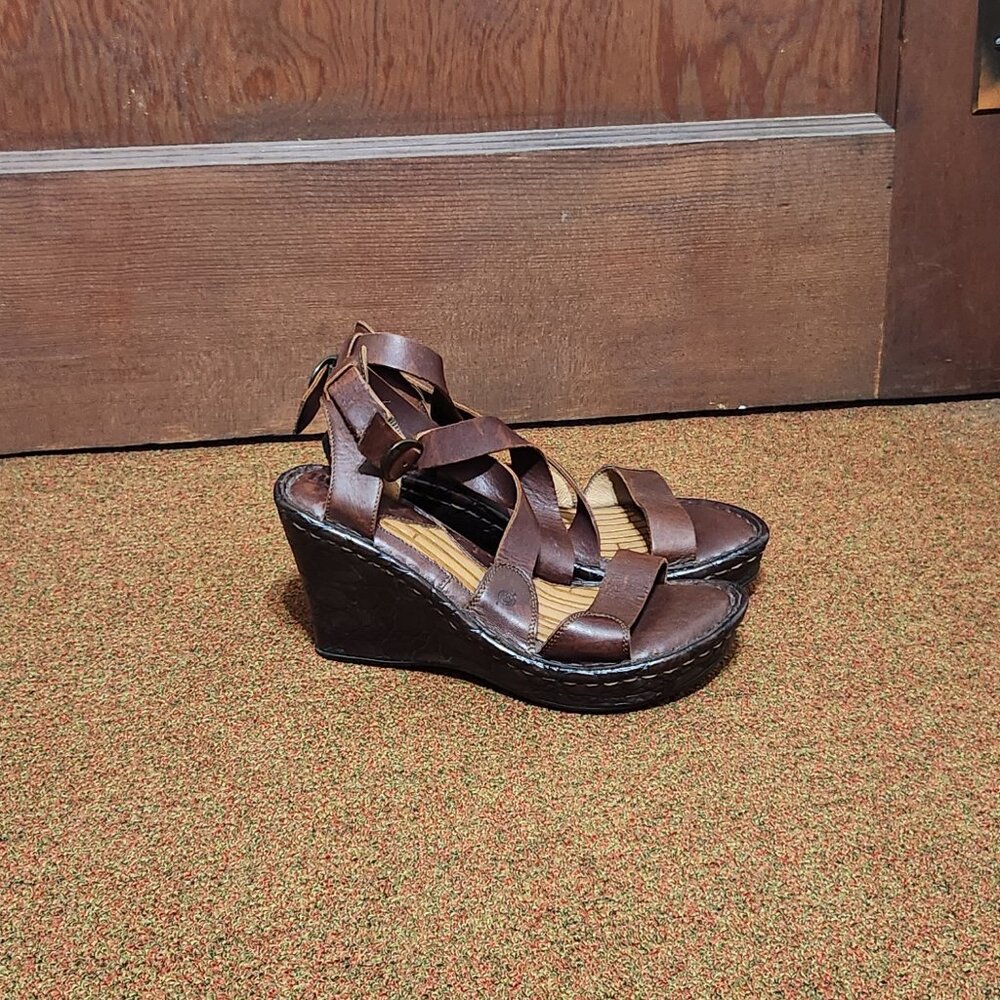 Born Brown Leather Wedge Sandals